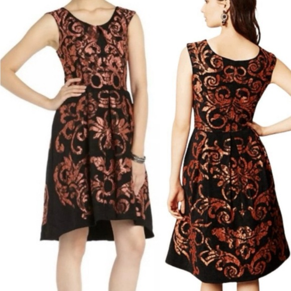 Yoana Baraschi Mirissa Dress Black Copper Fit Flare Lace Anthropologie size 12 - Picture 1 of 7